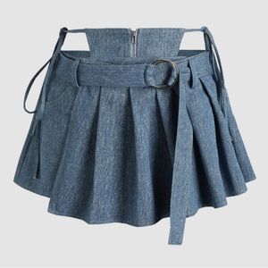 CIDER Cut Out Denim Pleated jean mini Skirt Sz Medium
